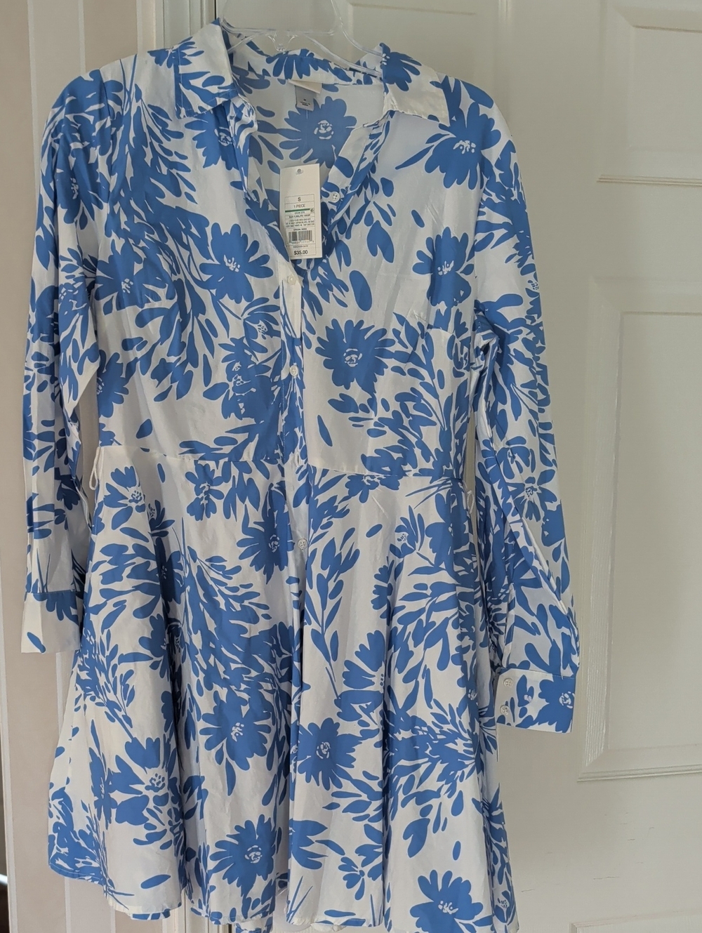 a new day Blue and White Floral Button-Up Dress
